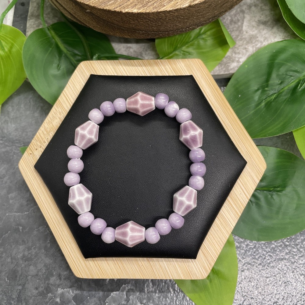 Handmade Ceramic Bead Beaded Stackable 6” Plus Stretch Bracelet New B18