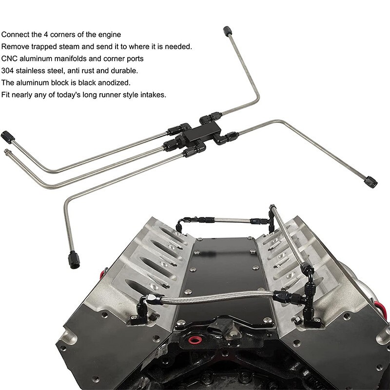 Stainless Steel Complete Coolant Crossover Steam Vent Kit Parts For LS1 LS2 LS3