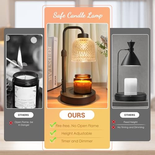Candle Warmer Lamp with Timer, Dimmable Adjustable Height Candle Coalblack
