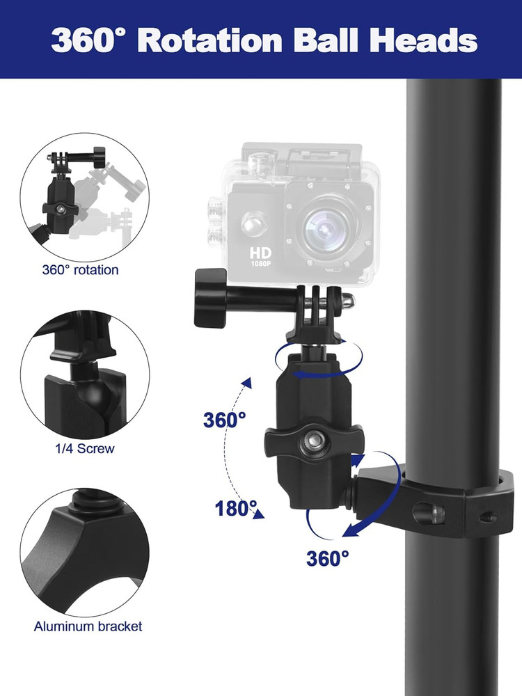 UTV Camera Mount for 1.75"-2" Roll Bars - Compatible with Gopro, Mevo Start & Mo