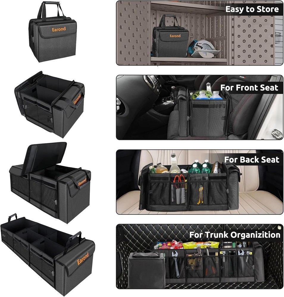 Collapsible Trunk Organizer with Adjustable Compartments & Waterproof Cooler Bag