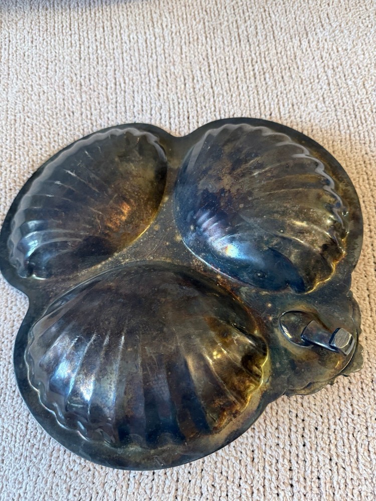 Serving tray vintage silver plate Shell- shaped Three Section Divided