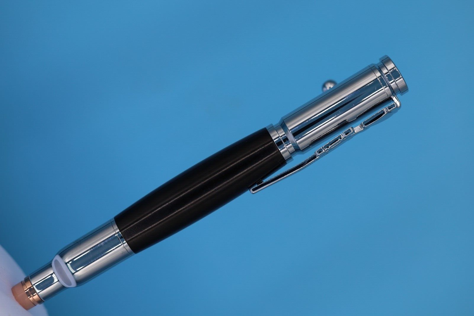 Bolt Action Pen in Popular Chrome Finish Trim with Blackwood and 30 Caliber Tip