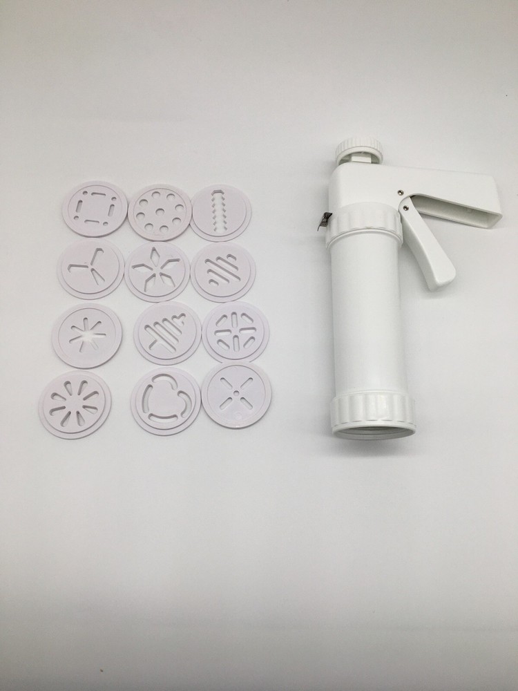 Plastic Cookie Maker Press Gun Kit with 12 designs Discs White #9
