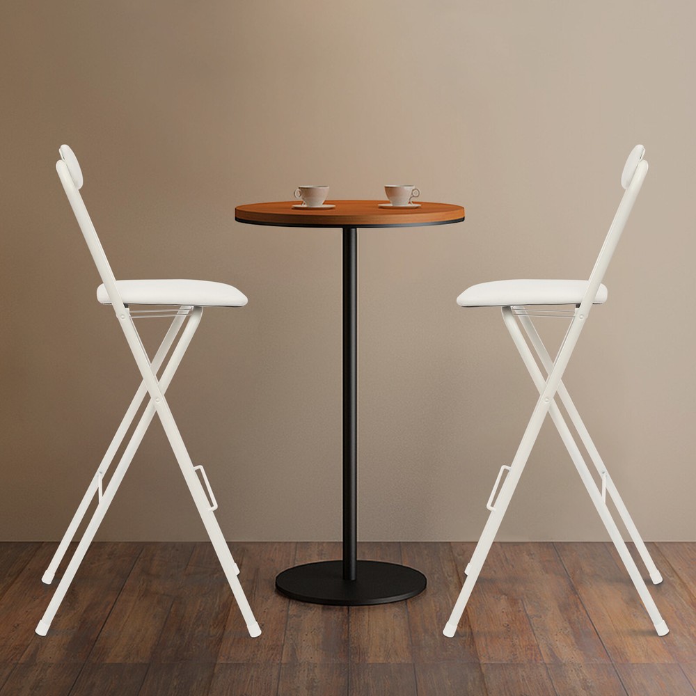 2PCS Modern Folding Bar Chairs, Space-Saving Design, Comfortable Seating White