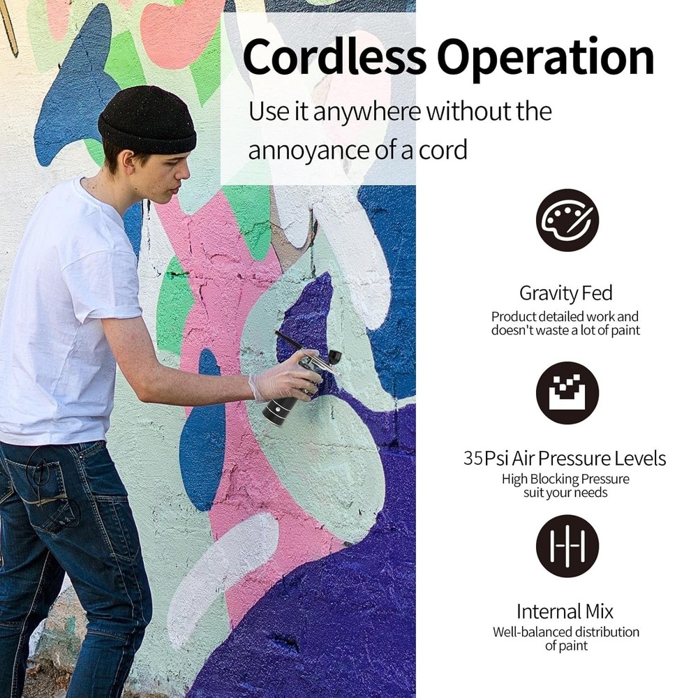 Wireless Airbrush Kit: Compact 5.9'' with Powerful Compressor & USB Charge