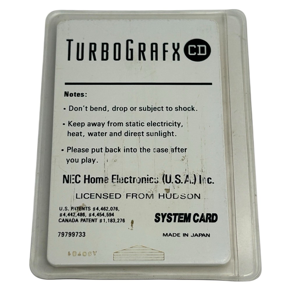 Turbo Grafx Turbografx 16 CD System Card US Version Tested