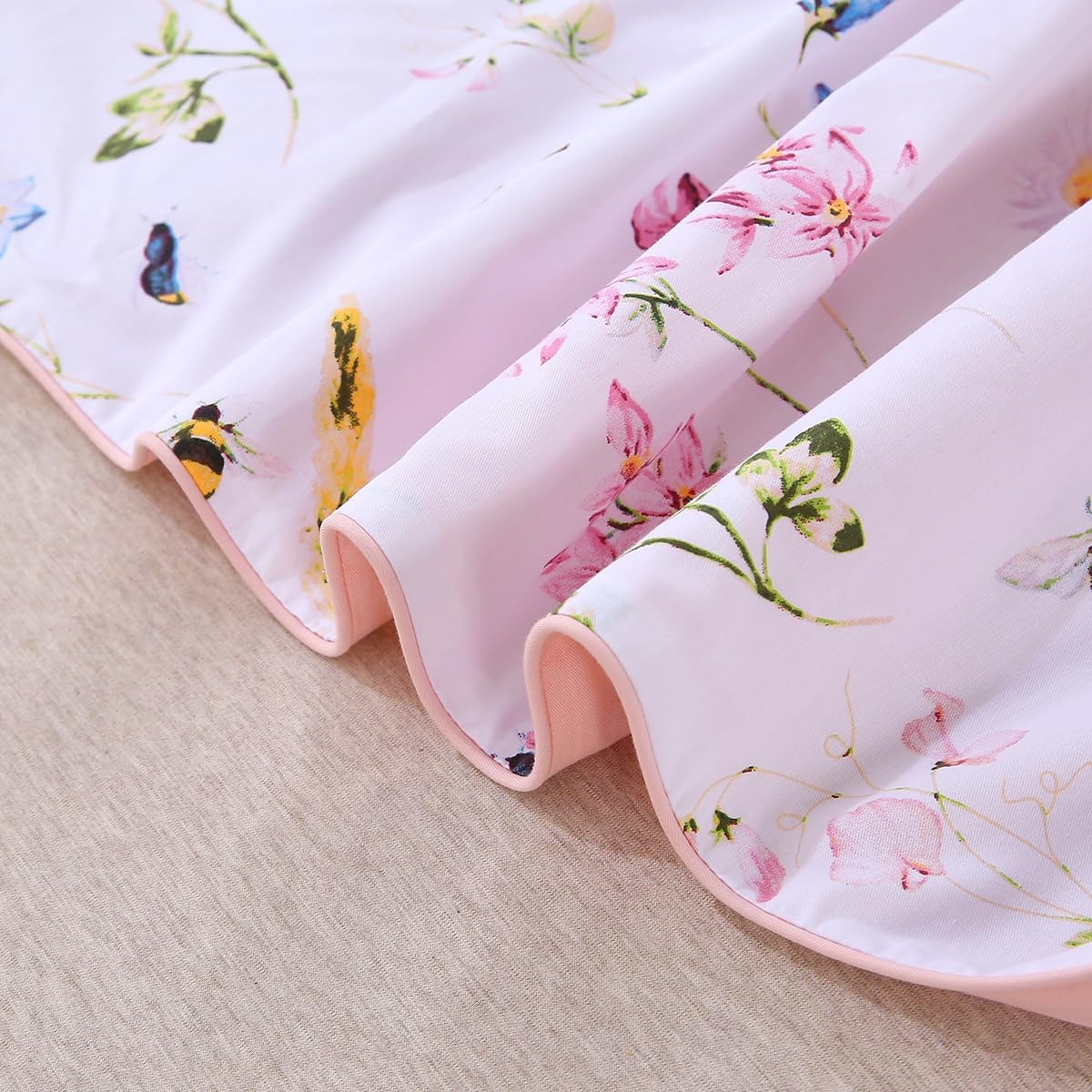 Pink Floral Duvet Cover Set Queen Size 100% Cotton 3 Piece Romantic Garden Fl...