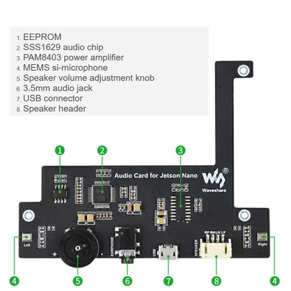 Waveshare Audio Codec Module for Jetson Nano USB Audio Codec Driver-Free Sou KI