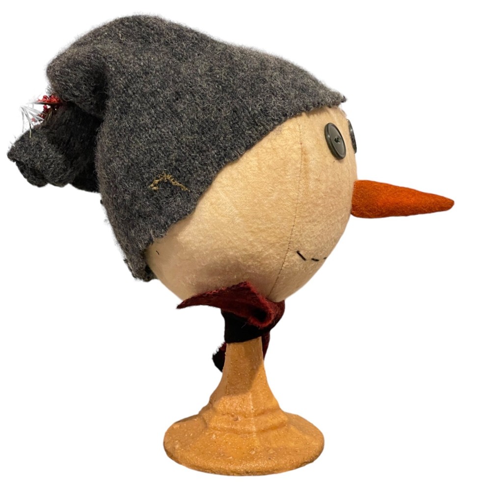Handcrafted Primitive Snowman Head Décor With Hat & Scarf