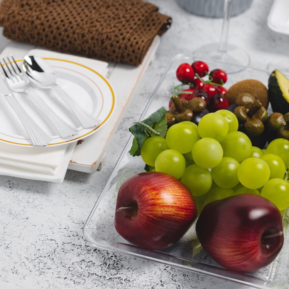 LCCFHTI 6Pack 14" x 9" Clear Large Plastic Serving Trays, Reusable Serving Pl...