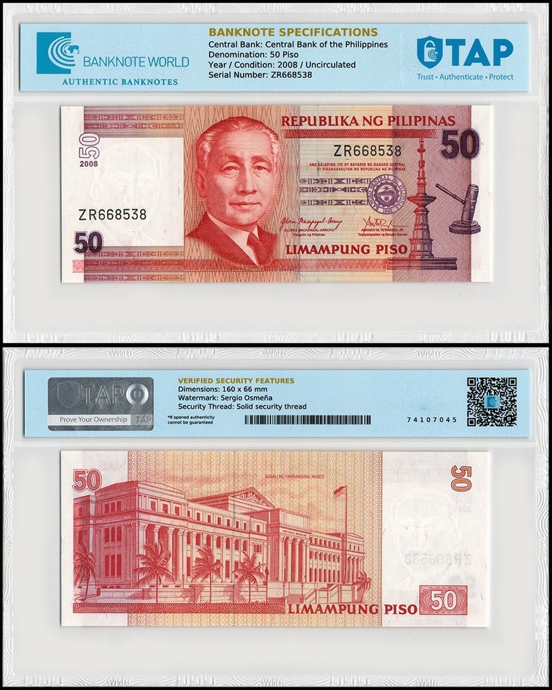 Philippines 50 Piso, 2008, P-193b.3, UNC, TAP Authenticated