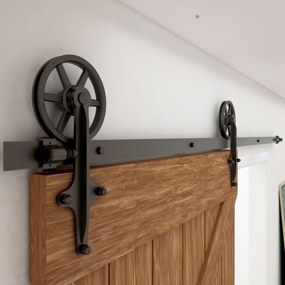 CCJH 4-20FT Sliding Barn Door Hardware Basic Black Roller Kit Single/Double Door