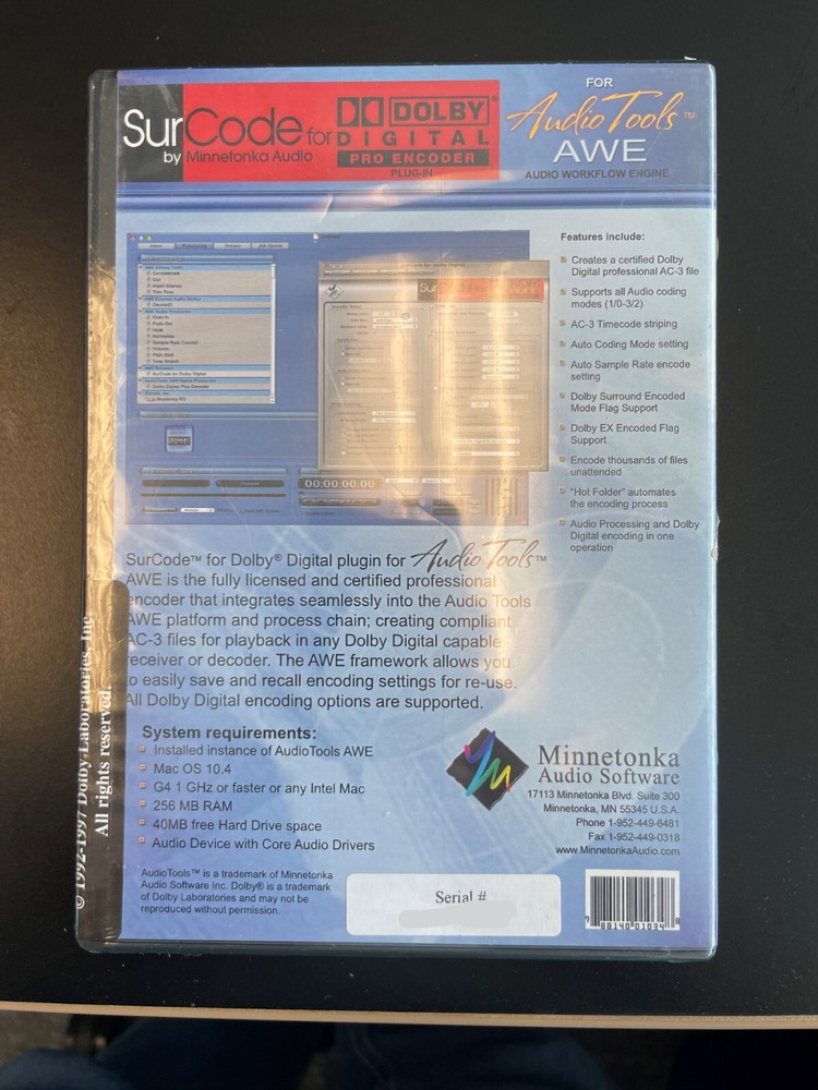 Minnetonka ATDI AudioTools AWE Dolby Digital Plug-in Encoder SEE NOTE BELOW.