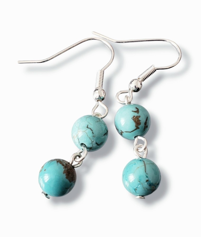 Turquoise Beaded Necklace and Earrings Set Hand Knotted Drop Dangle
