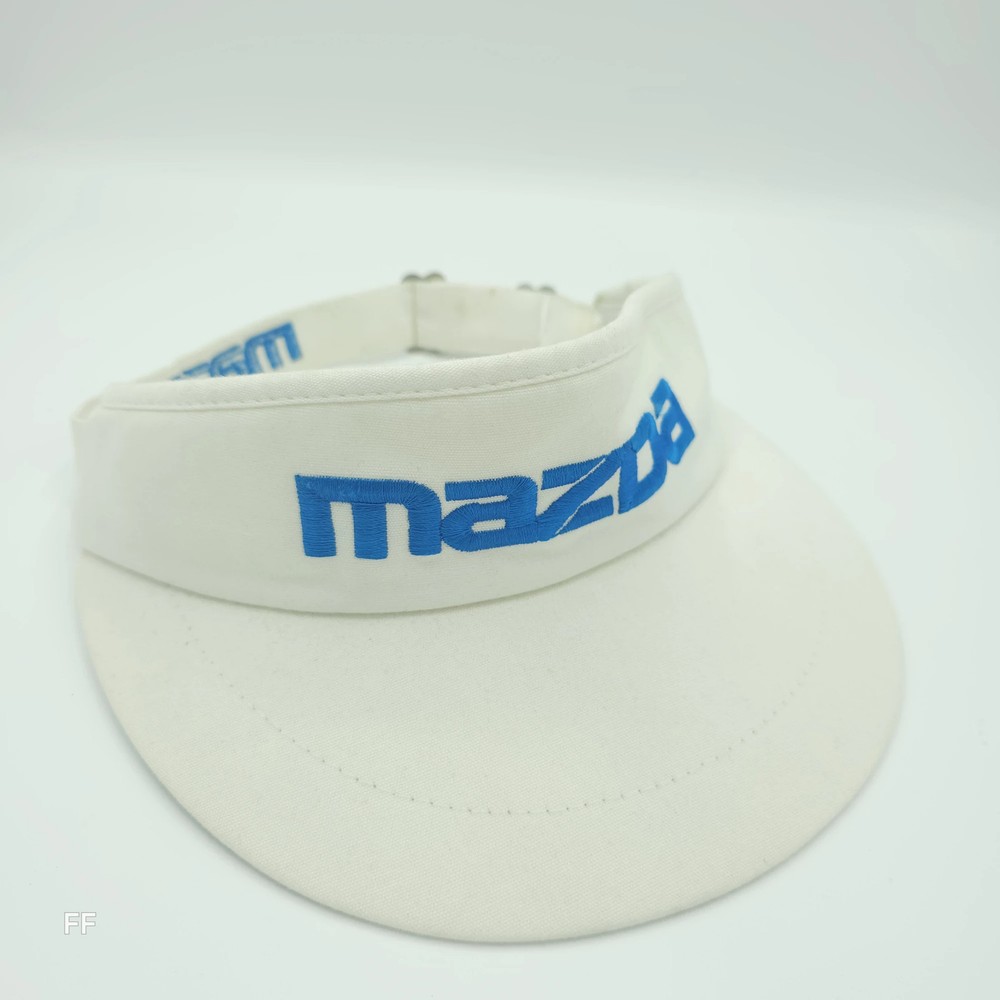 Mazda Embroidered Visor One Size Adjustable White Blue Logo Green Underside