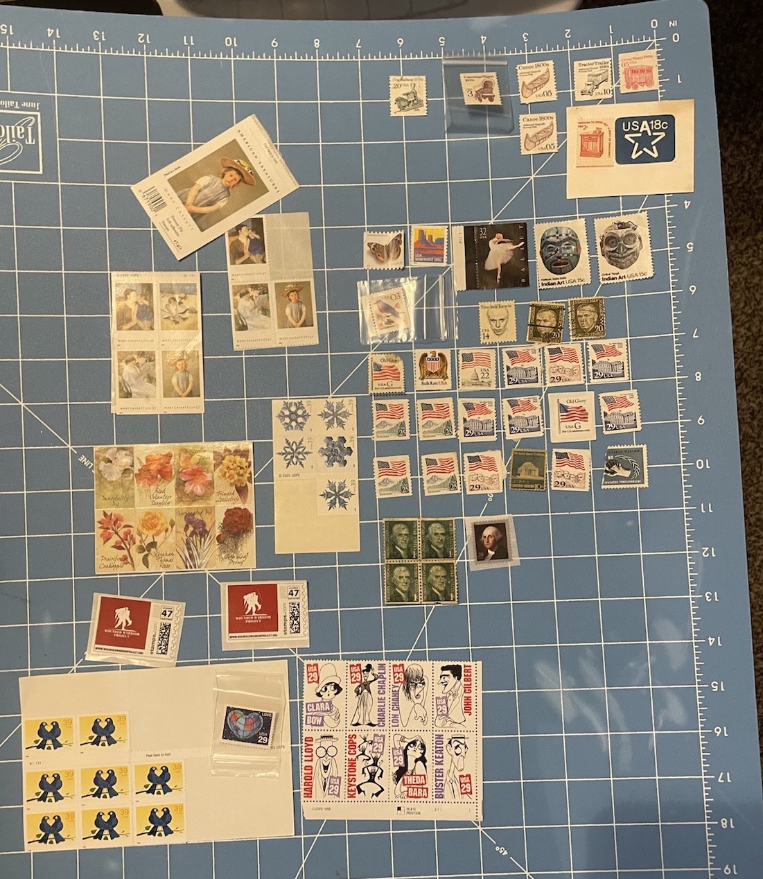 Mixed Stamp Collection 70’s-90’s Silent Screen Stars Love Doves Old Glory’s Art