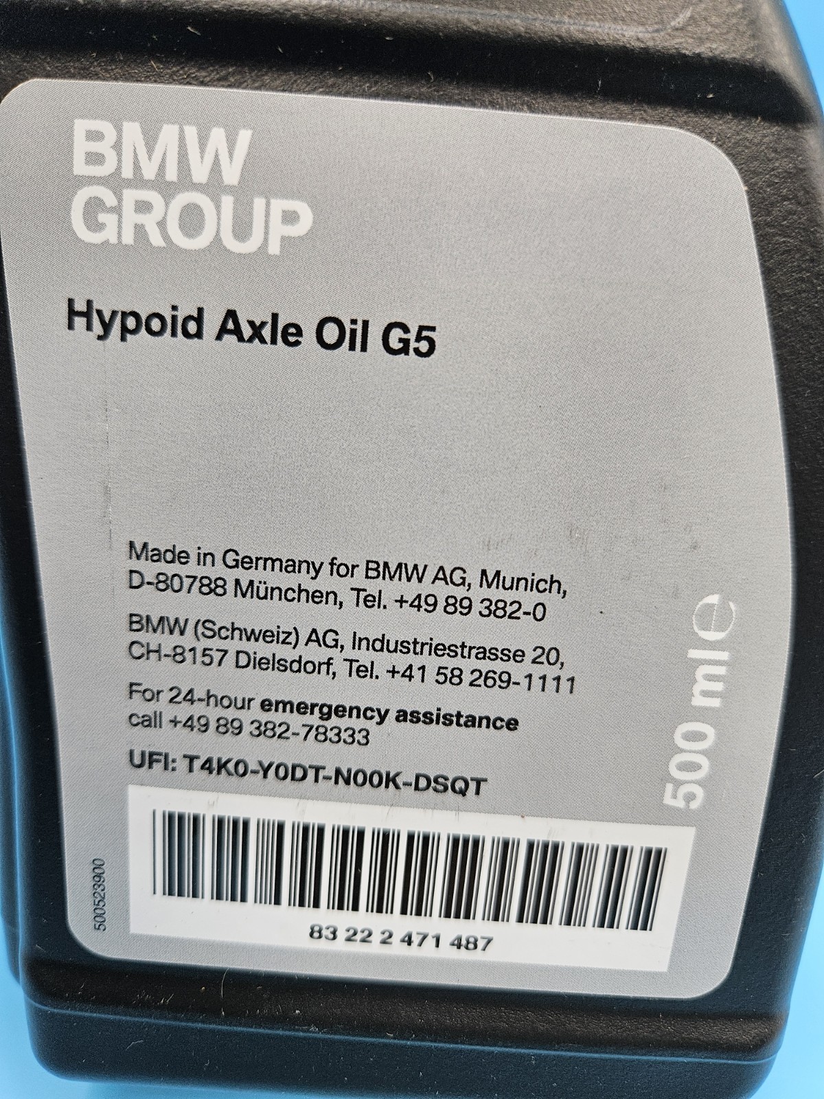 Genuine BMW G5 Hypoid Axle Oil Differential Fluid 75w-85 16.9 fl oz 83222471487