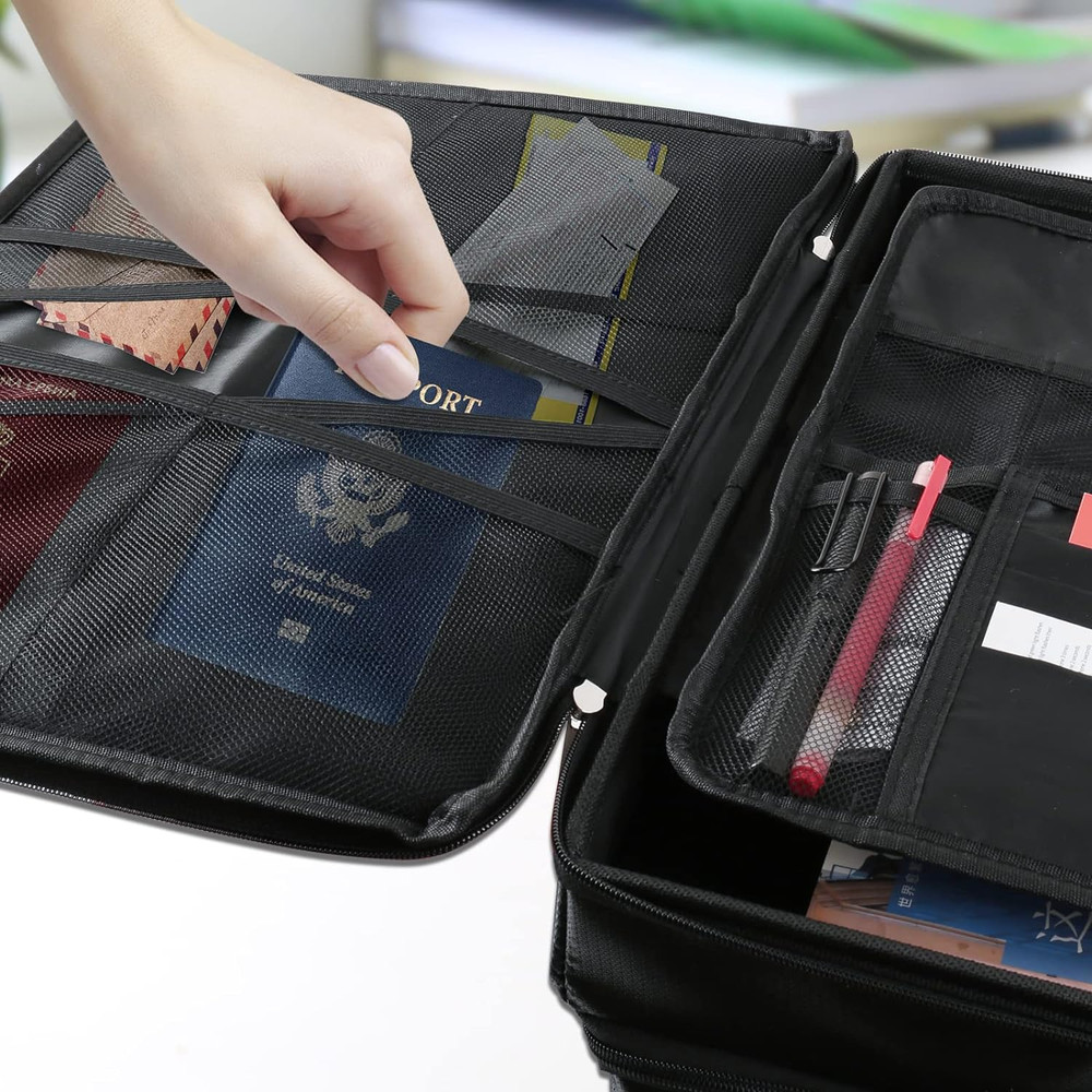 Fireproof Document Box with Lock, 2 Layer Fire Proof File Box for Documents with