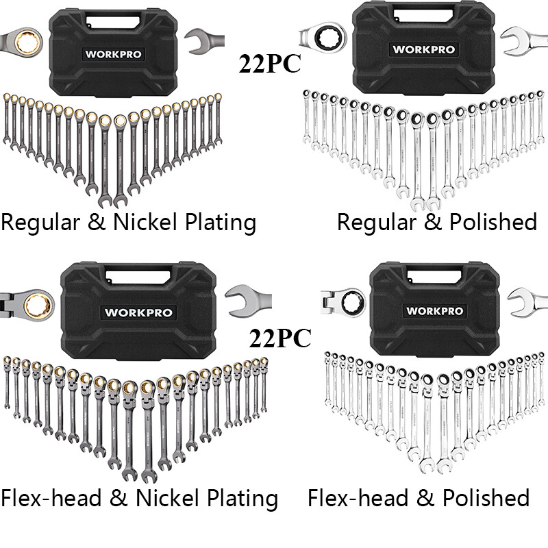 WORKPRO 22PC Ratcheting Wrench Set Combination Wrench with Organizer Box 72Teeth