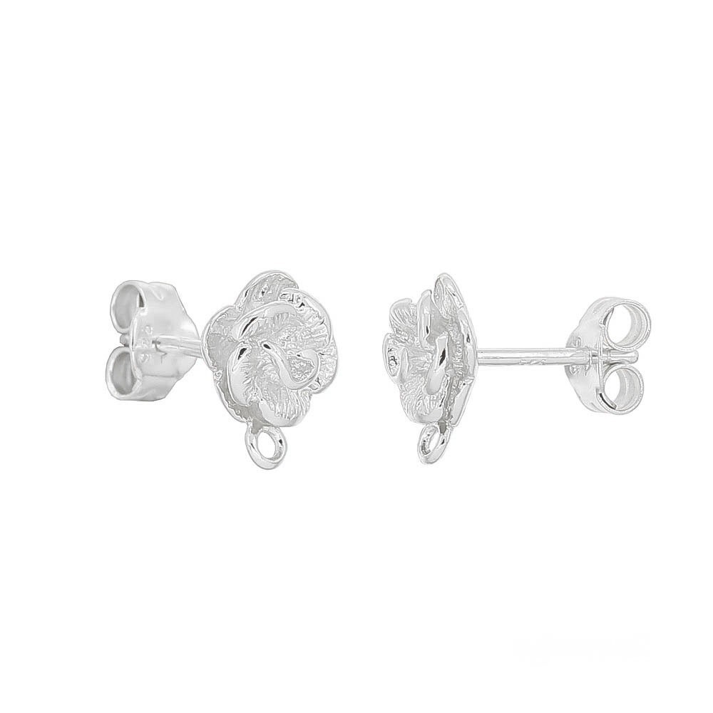 Sterling Silver Rose Flower Stud Post Earring Connector with Loop #51992