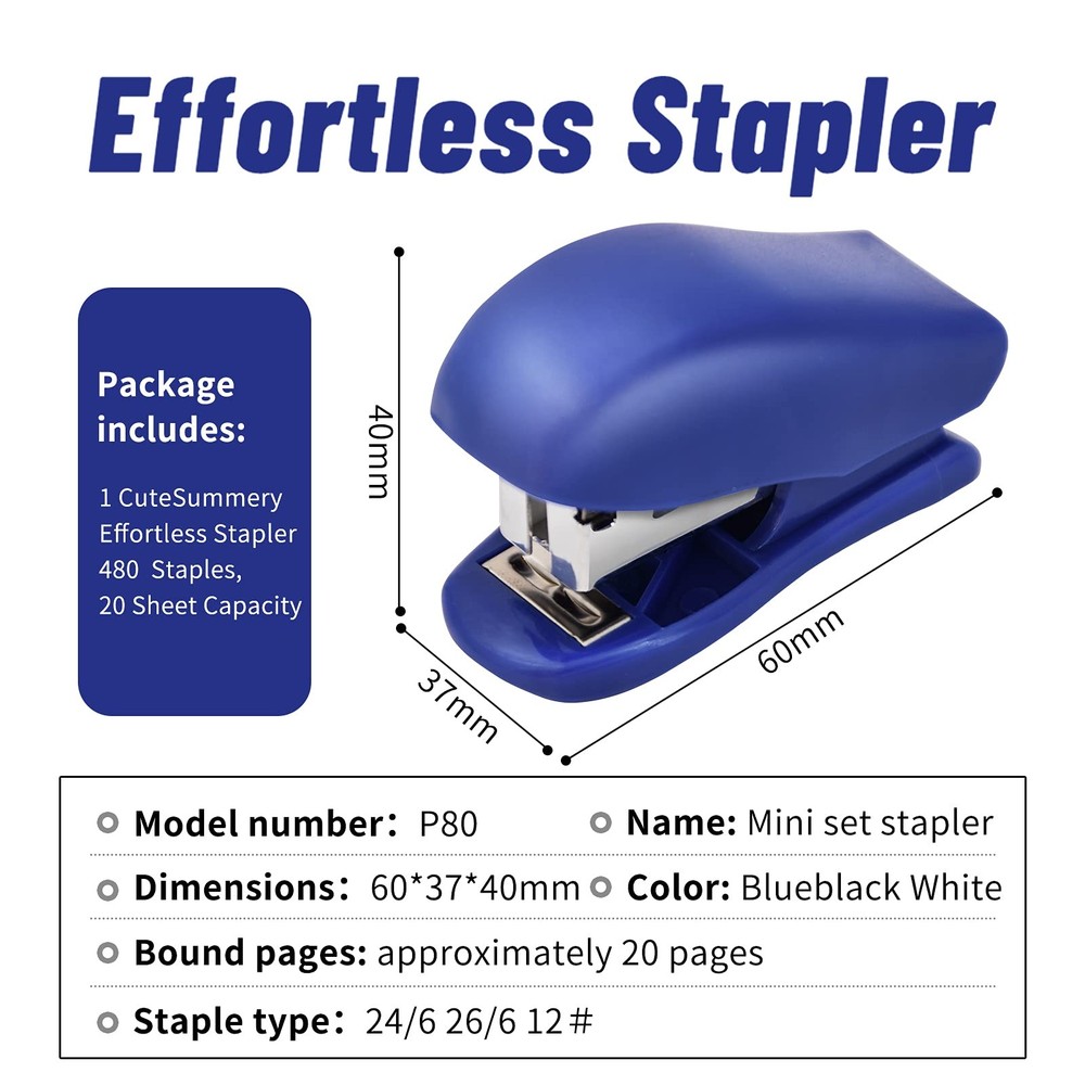 Mini Stapler with 640 Standard Staples, 25 Sheet Capacity, Compact White