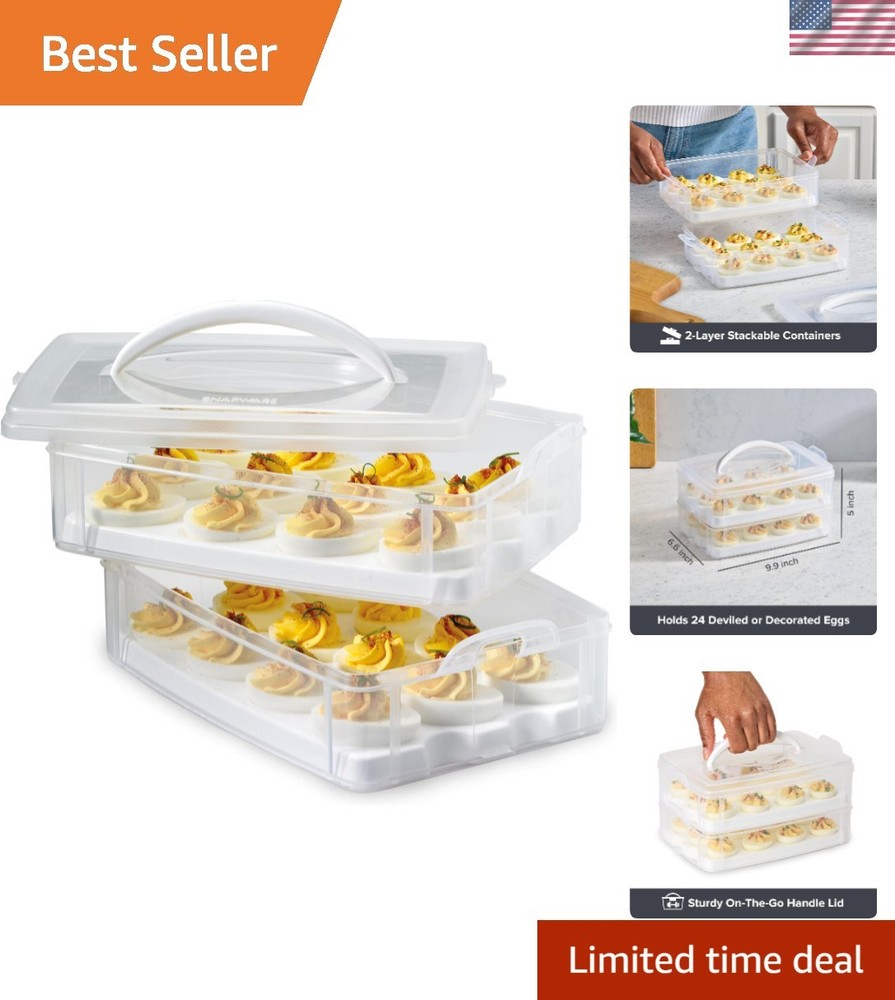 Elegant 2-Layer Deviled Egg Carrier, Holds 24 Eggs - BPA-Free Storage Solution