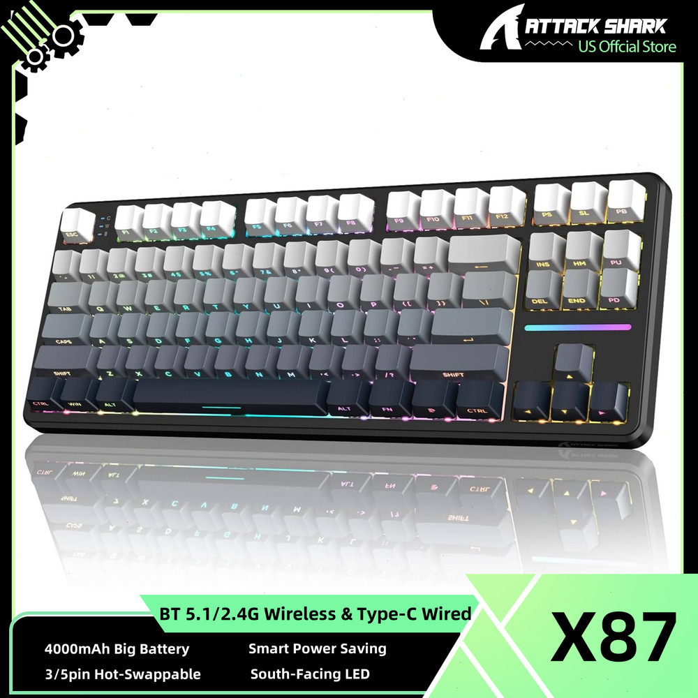 ATTACK SHARK X87 Wireless Tri-Mode Mechanical Gaming Keyboard Hot Swappable RGB