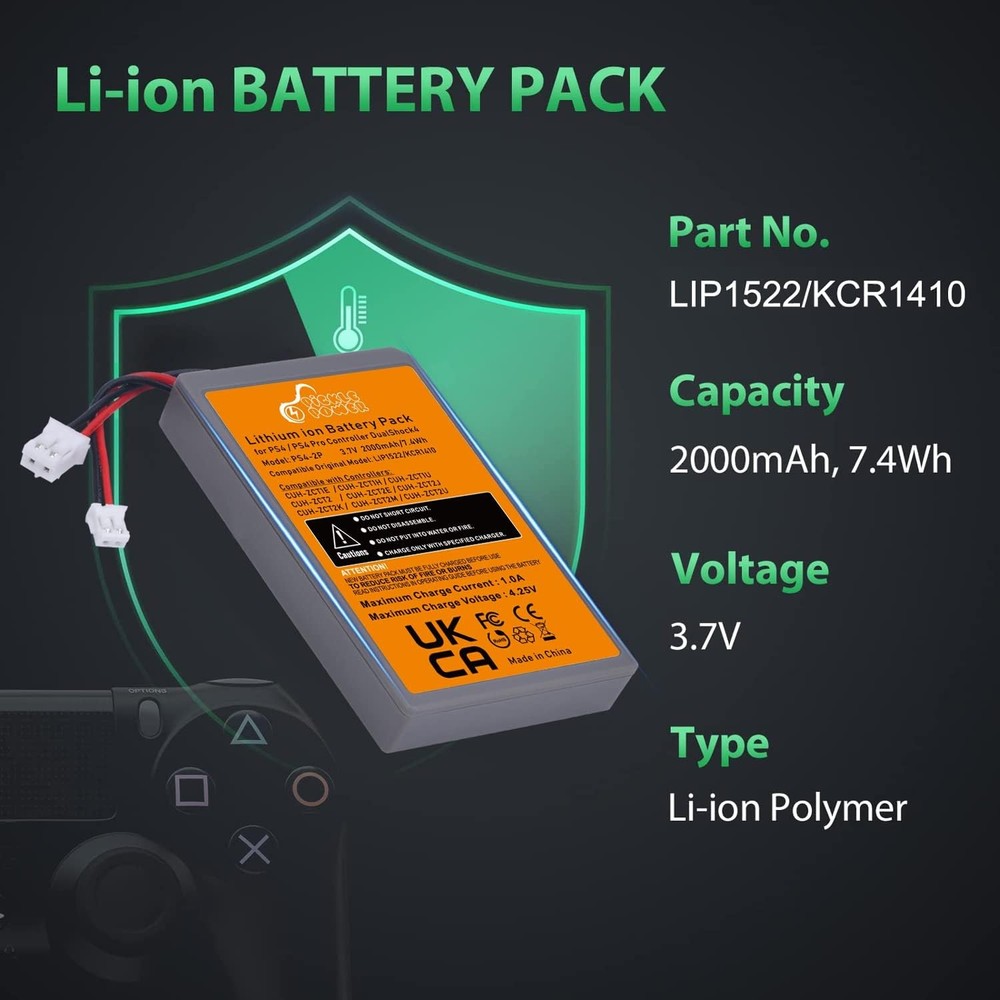 Pickle Power 2 Pack 2000mAh PS4 Controller Battery Replacement for Sony...