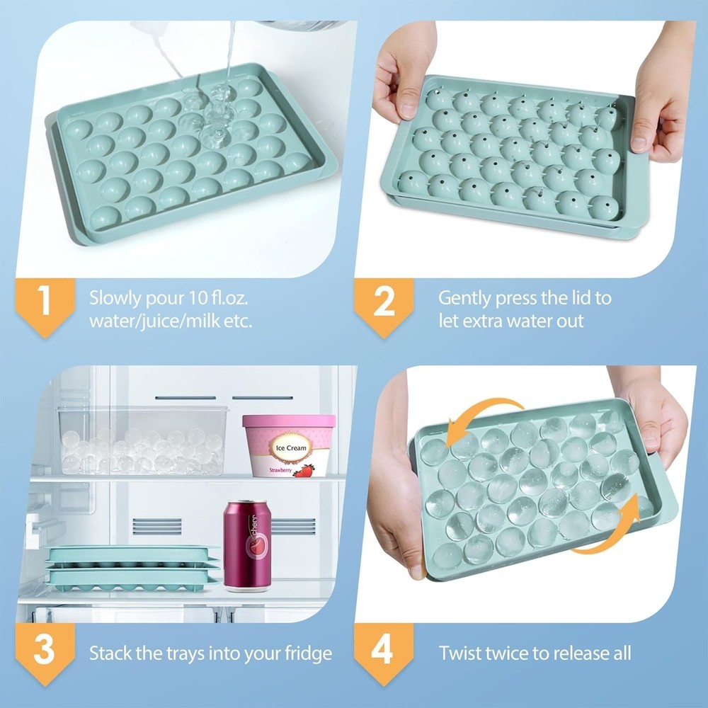 Compact Round Ice Cube Tray with Lid - Create Elegant Ice Balls Effortlessly