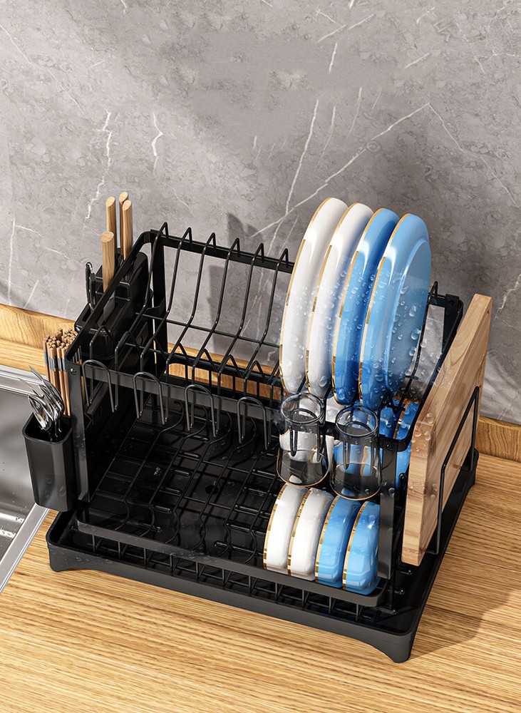 2-Tier Dish Drying Rack for Kitchen Countertop Detachable Double Layer Drain UK