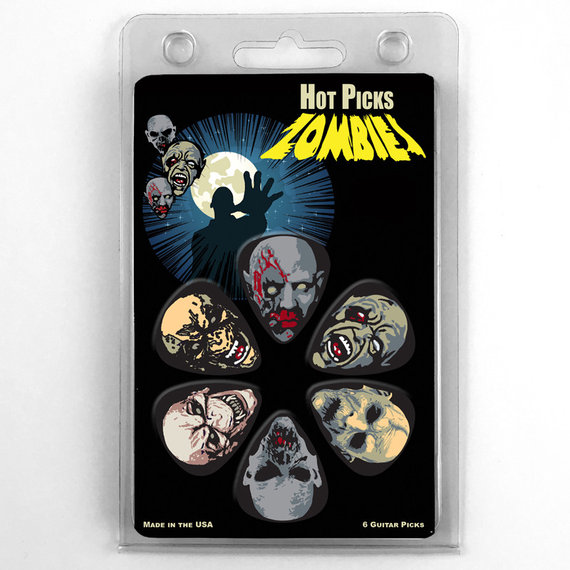 Hot Picks "ZOMBIES" Guitar 6 Pick Pack, Medium, Clamshell Pics Skulls