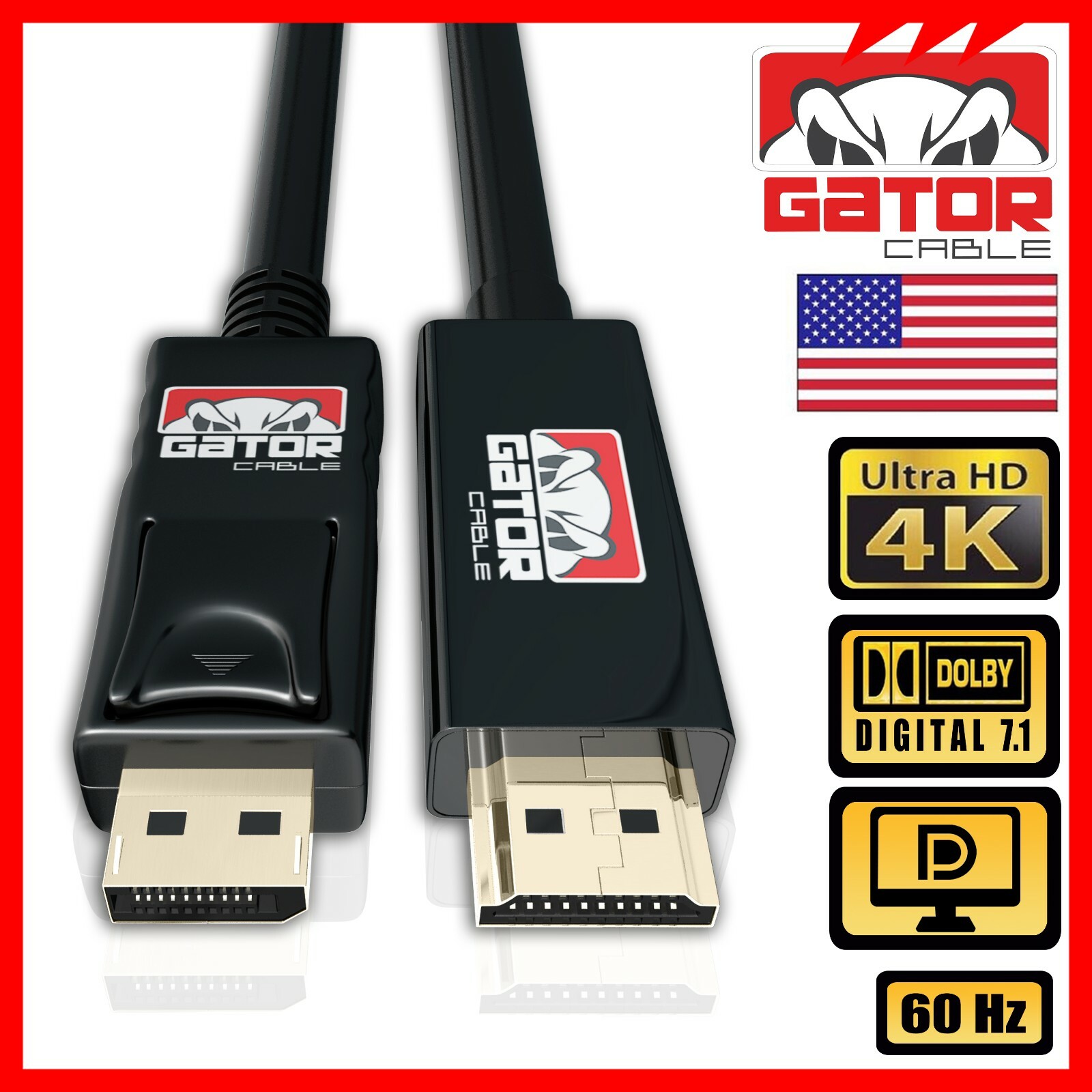 4K Display Port DP to HDMI Cable 60Hz 2160P 25.92Gbps HDR Audio Video Adapter PC