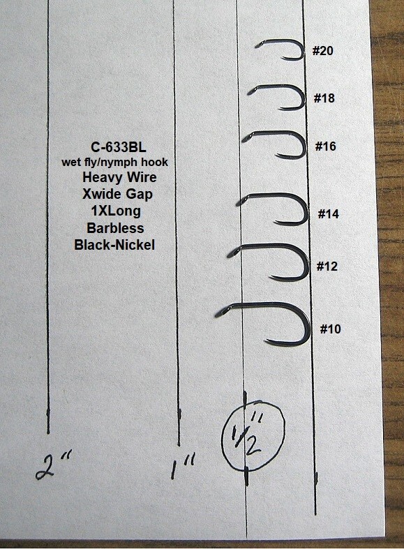 50 Heavy Wire Wet Fly/Nymph Hooks--Barbless Black/Nickel-C-633BL-Combine Ship