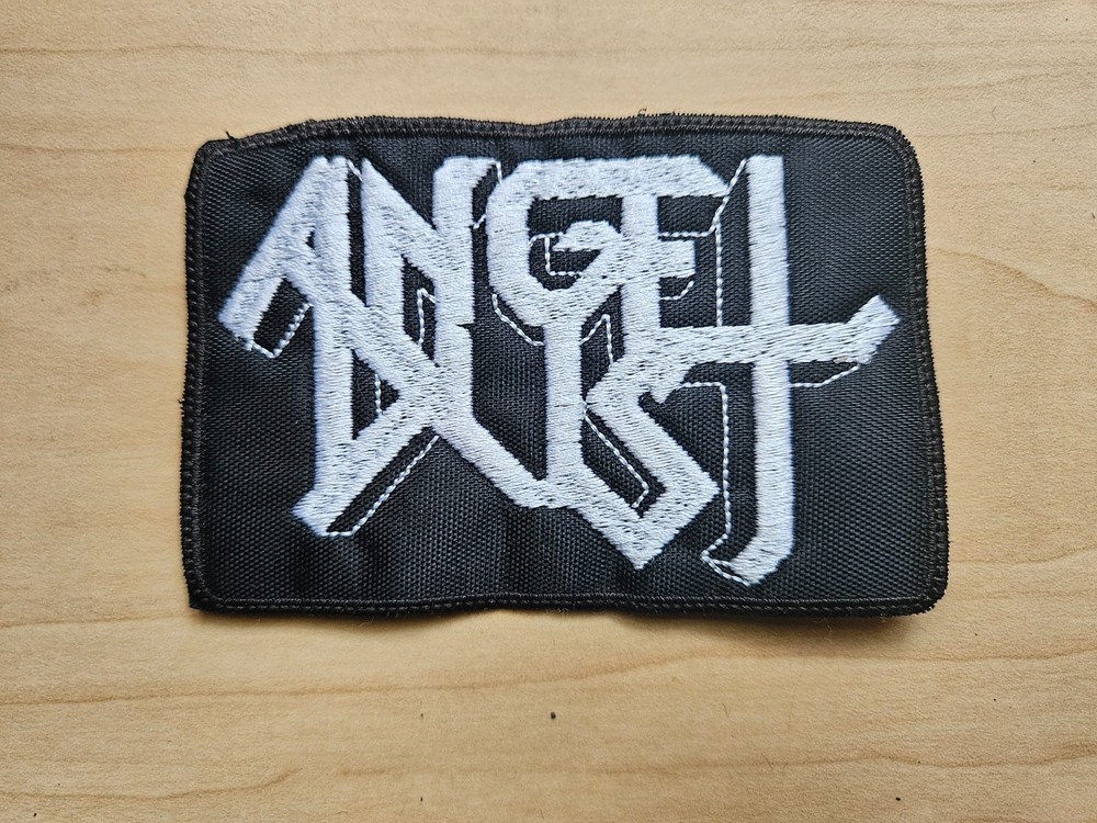 ANGEL DUST, SEW ON WHITE, BLACK BORDER EMBROIDERED PATCH