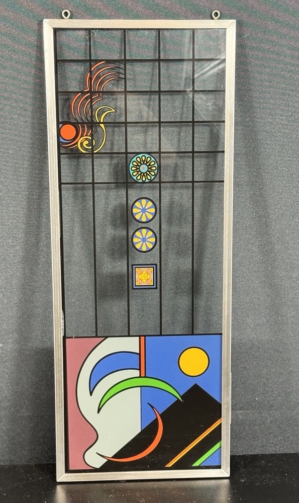Suncatcher Glass Panel Frank Lloyd Wright Inspired Reverse Flush Applied Signed