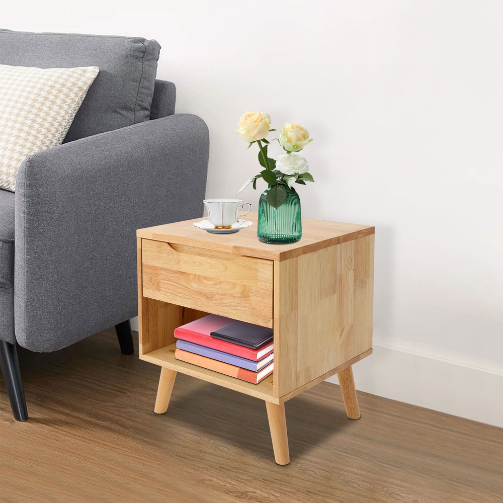 Modern Rectangular Sofa Side Table Bedside Table With Drawer Wood Color NEW/US