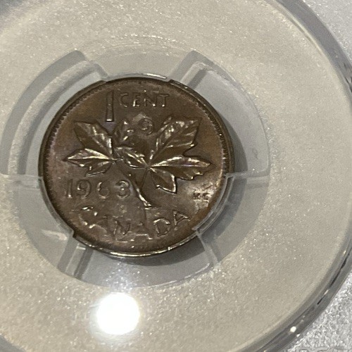 1963 Canada 1 Cent ERROR rotated double struck in collar PCGS MS63BN