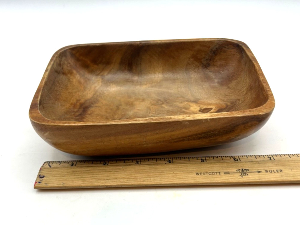 Rustic Hand Carved Wooden Bowl Solid Wood Rectangular Decor 9x6