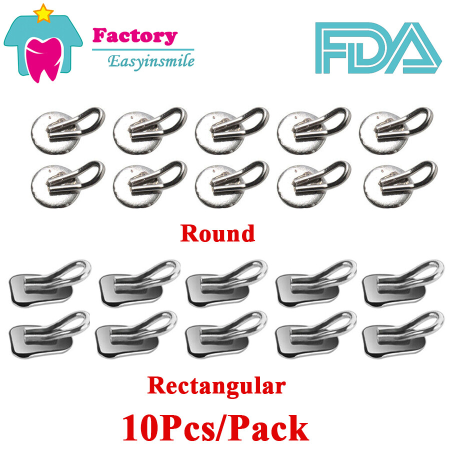 10Pcs Dental Orthodontic Lingual Buttons Round/Rectangular Bondable  Mesh Base