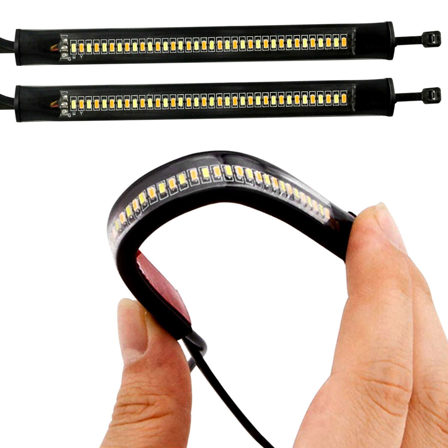 2 LED Motorcycle Turn Signals Light Blinker FORK Strip Flowing Amber Universal