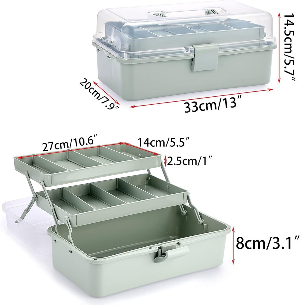 BTSKY 3-Layer Plastic Dividing Storage Box Craft Organizer and Haze Green