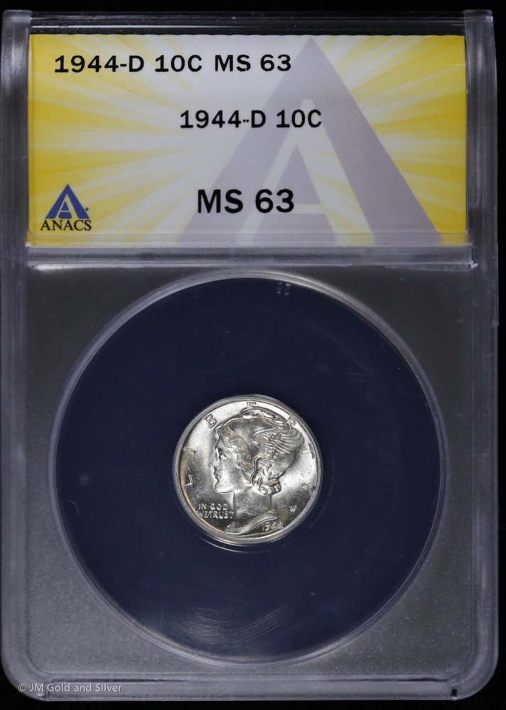 1944 D 10c Silver Mercury Dime ANACS MS 63 | Uncirculated