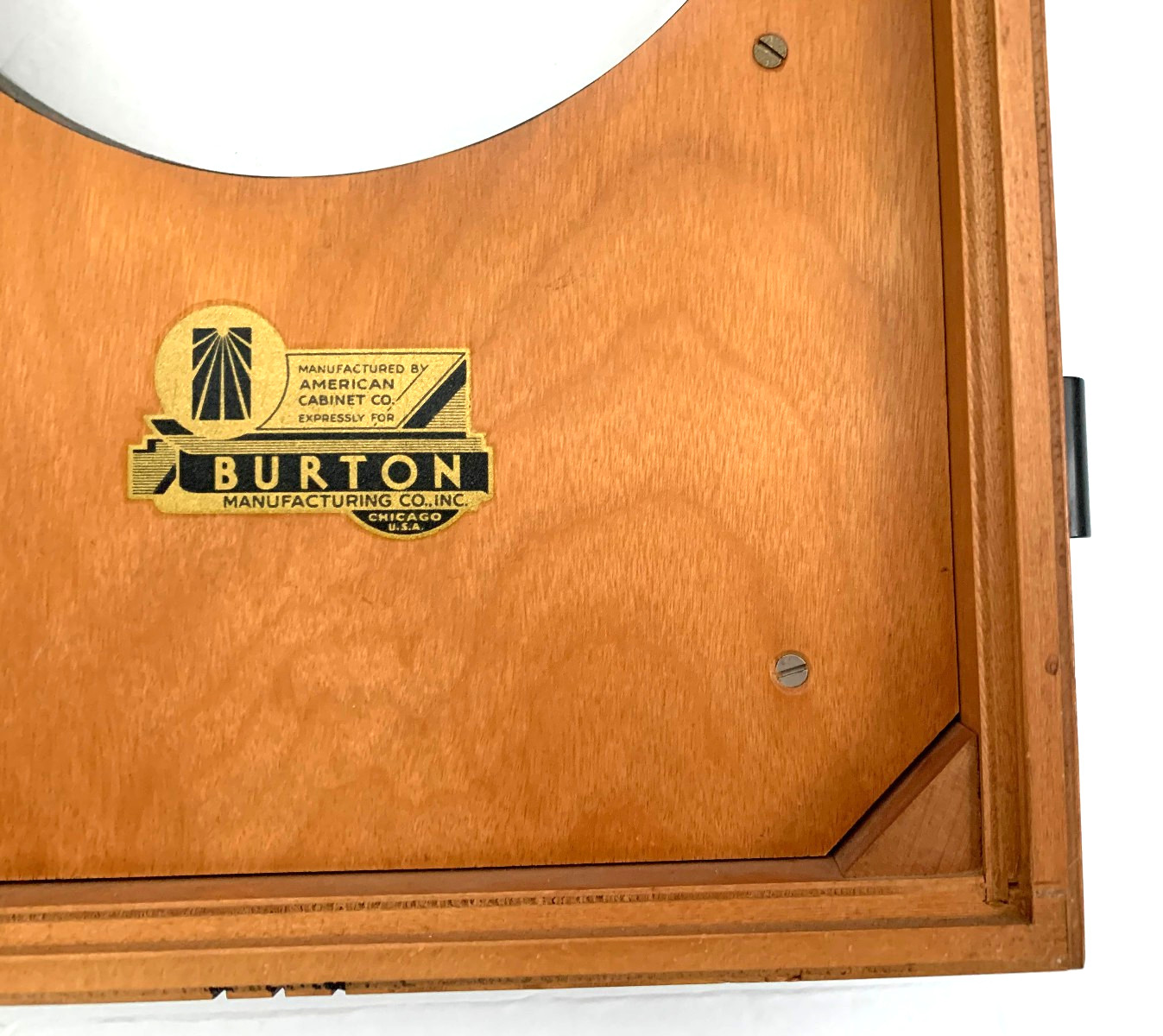 1930s Art Deco Barber Shop Cabinet Circle Glass Birdseye Maple Burton Chicago