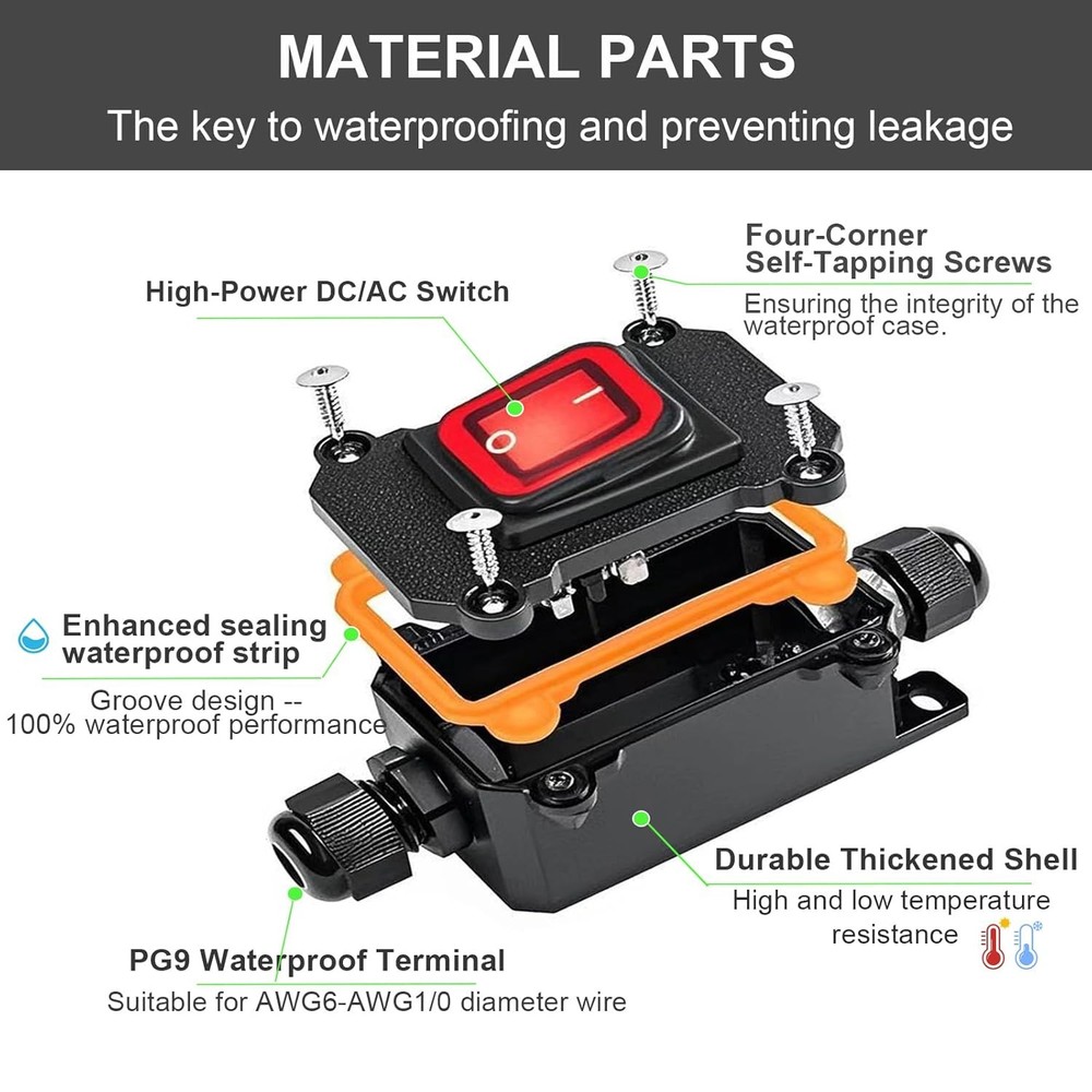 IP67 Waterproof Inline Switch with Red Light Rocker Button, On Off Toggle...