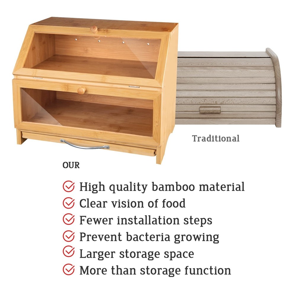 MAISONPEX Double Layer Bamboo Bread Box for Kitchen Countertop, Cutting Board...