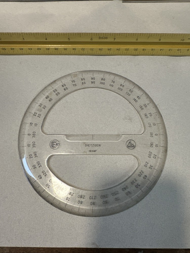 4 PCS Vintage Dietzgen Drafting Tools Ruler Circle Compass 8 &10 Triangle Set