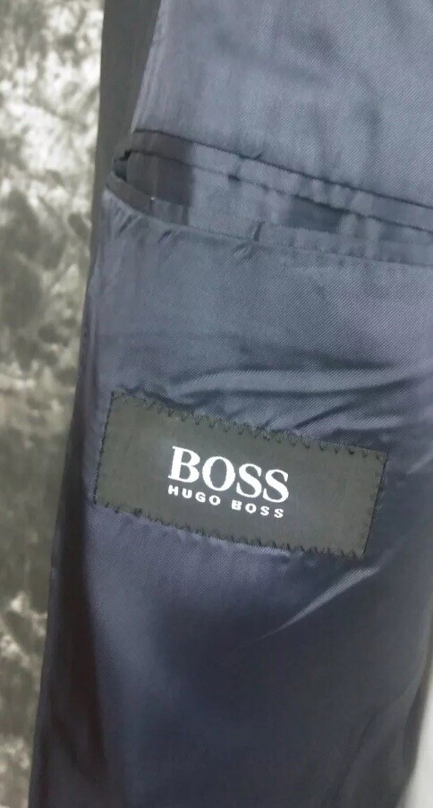 Mens 42L Hugo Boss Solid Black Button Suit Coat