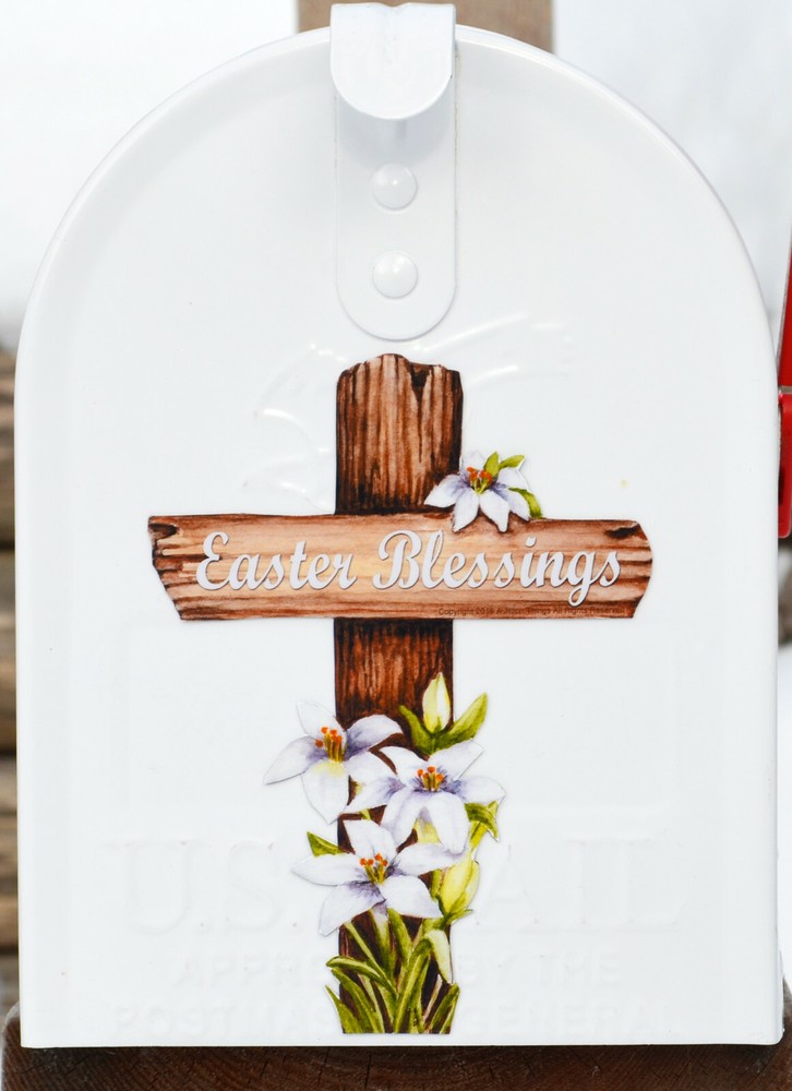 Mailbox Magnet (Partial Cover) Easter Blessing Cross White Lillies He is Risen