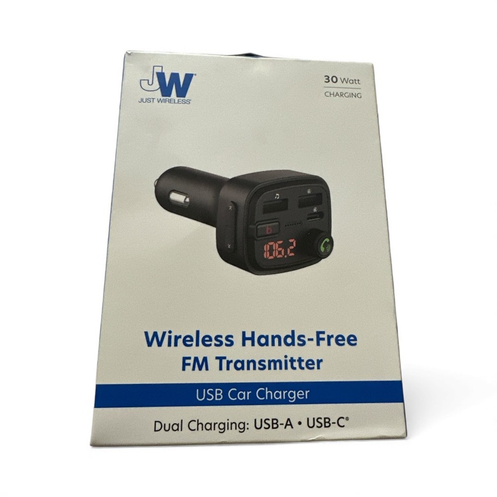 Just Wireless FM Transmitter with USB-C and USB-A Charging Port - Black